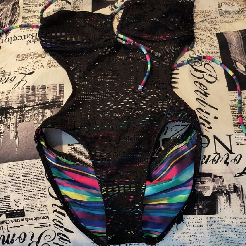 OP Black and Multicolor One Piece Swimsuit